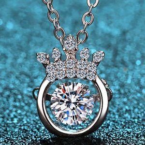 Women's 925 Sterling Silver Crown Moissanite Diamond Dainty & Feminine Necklace